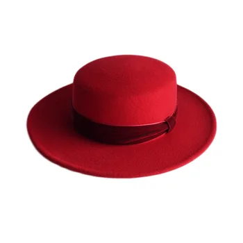 Veľké červené ploché klobúk žena jeseň a v zime pôvodné príliv British retro street vlnená plsť