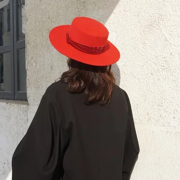 Veľké červené ploché klobúk žena jeseň a v zime pôvodné príliv British retro street vlnená plsť