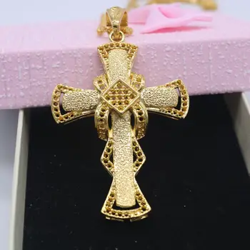 Veľký Kríž Prívesok Pre Ženy, Mužov Žlté Zlato Vyplnené Matné Módny Prívesok Reťazca Darček