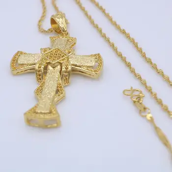 Veľký Kríž Prívesok Pre Ženy, Mužov Žlté Zlato Vyplnené Matné Módny Prívesok Reťazca Darček