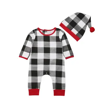 Vianoce Novonarodené Dieťa, Chlapec, Dievča, Skontrolujte, Potápačské Jumpsuit Klobúk 2KS Vianočné Oblečenie Detské Oblečenie