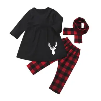Vianočné 3KS Batoľa Detský Baby Dievča Oblečenie, Oblečenie s Dlhým Rukávom Topy, Šaty+Legíny, Nohavice