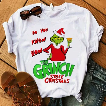 Vianočné Krátke Sleeve Tee Zábavné Grinch T Shirt Ženy Roztomilý List Grinch Tričko Žena Harajuku Vytlačené Biele Topy