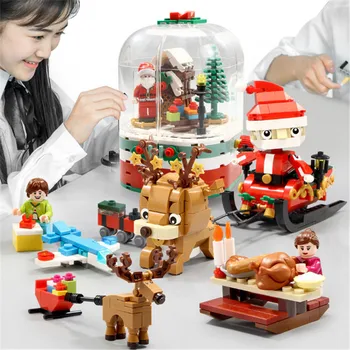 Vianočné Série Stavebných Blokov LED Svetlo Otáča Box Santa Claus Údaje Mesta Domu Zmontované Bloky Vzdelávacie Hračky pre Dieťa