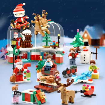Vianočné Série Stavebných Blokov LED Svetlo Otáča Box Santa Claus Údaje Mesta Domu Zmontované Bloky Vzdelávacie Hračky pre Dieťa