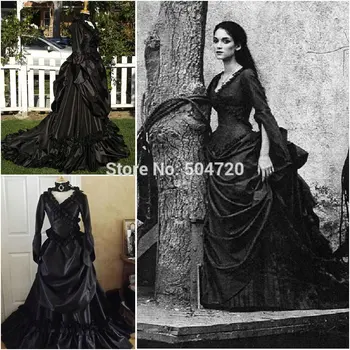 Viktoriánskej Gotická čierna zhonu šaty šaty smútočné šaty/Občianskej Vojny Southern Belle plesové Šaty, Šaty upír šaty na Zákazku