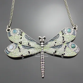 Viktoriánskej Zelená Keltské Dragonfly Smalt Krídlo Art Nouveau Prívesok Náhrdelník Ručne Vyrábané Šperky V Štýle Art Deco Kitsch Kostým