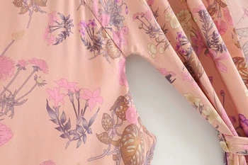 Vintage elegantné ženy kvetinový tlač bat rukáv pláži České kimono šaty Dámy V krku krídla Lete Boho šaty vestidos