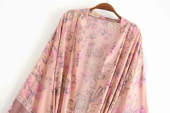 Vintage elegantné ženy kvetinový tlač bat rukáv pláži České kimono šaty Dámy V krku krídla Lete Boho šaty vestidos