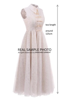 VINTEAGE Šampanské podšívka čipky šaty čaj dĺžka ženy normálna denne jeden kus šaty svadobné šaty bridesmaid, šaty real foto