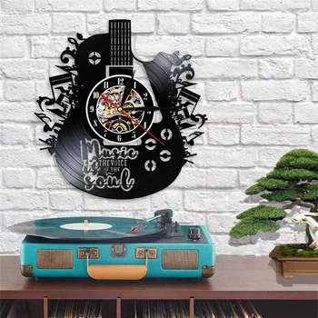 Vinyl na Stenu Hodiny Gitara Tvar Kreatívny Dizajn Hudobného Festivalu Horloges pre Dom Dekorácie Spálňa Bar Nočné Svetlo Darček