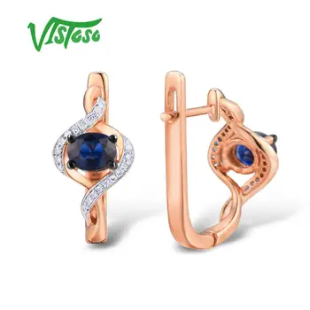 VISTOSO Zlaté Náušnice Pre Ženy, Skutočné 14K 585 Rose Gold Svetelný Blue Sapphire Luxury Diamond Vintage Výročie Jemné Šperky