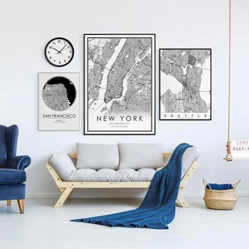 Vlastná mapa mesta tlač akvarelom wall art decor zarámované na plátne čiernej a bielej názvy ulíc plagát mapy dizajn darček