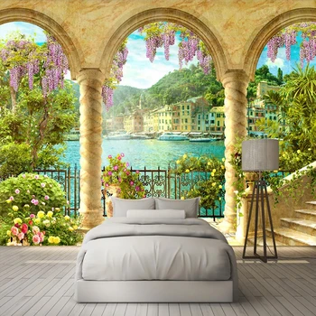 Vlastné Tapety, Maľby, 3D Stereo Space Arch Balkón Krajiny Nástenné Maľby Obývacia Izba, Spálňa Pozadie Dekorácie nástenná maľba