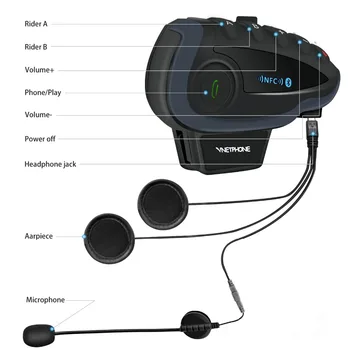 Vnetphone V8 BT Bluetooth, Motocyklové Prilby Intercom 1200M pre 5 Jazdcov palubného telefónu Headset Diaľkové Ovládanie, FM Rádio