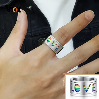 Vnox Robustný 11 mm Spinner Mužov Krúžok Smalt Rainbow Linky Prst Kapela Otočná Dutá Nerezová Oceľ LÁSKA LGBTQ Šperky