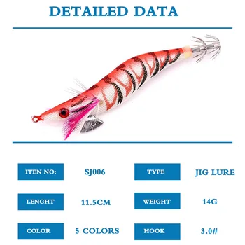 Vonkajšie športové rybárske návnady 5 ks / veľa sladkovodné simulácia 11.5 cm/14.1 g 4 farebné 2.0 # svetelný dreva krevety 8cm / 8g squid háčik