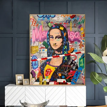 Vtipné Mona Lisa Graffiti, Street Art Plagáty a Vytlačí Plátno na Maľovanie na Stenu Umenie Obrázok pre Obývacia Izba Dekor bez rámu