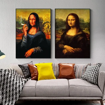 Vtipné Mona Lisa Piť a Fajčiť Plagáty na Stenu Umelecké Plátno Tlačiť Obrázky Da Vinci Slávne Obrazy pre Domáce Obývacia Izba Dekor