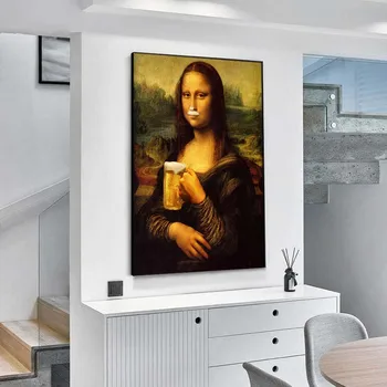 Vtipné Mona Lisa Piť a Fajčiť Plagáty na Stenu Umelecké Plátno Tlačiť Obrázky Da Vinci Slávne Obrazy pre Domáce Obývacia Izba Dekor
