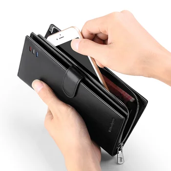 Vysoko kvalitnej pravej kože dlhé pánske peňaženky módne mobilný telefón kreditnej karty držiteľ peňaženky business spojka black pl303