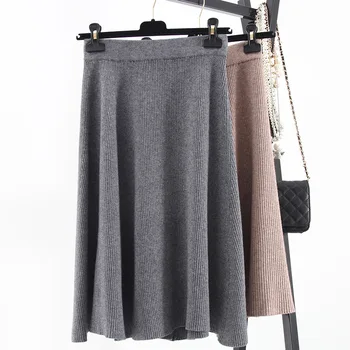 Vysoko Kvalitné Midi Sukne Jeseň Zima Bežné Ženy Oblečenie Vysoký Pás Skladaný Riadok Koleno Dĺžke Elegantné Dlhé Sukne C-037