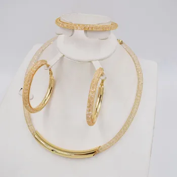 Vysoká Kvalita Ltaly 750 Zlatá farba Šperky Set Pre Ženy, afriky korálky jewlery módny náhrdelník nastaviť náušnice šperky