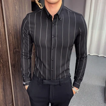 Vysoká Kvalita Mužov Šaty, Tričko Dlhý Rukáv Vertikálne Pruhy Tričko Mužov Slim Fit 2020 Bežné Formálne Oblečenie Business Košele Mužov Oblečenie