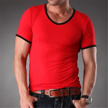 Vysoká Kvalita Nové Pánske Bambusové Vlákno Plain T Shirt V Krku Slim Fit Cvičenie Topy Tees Oblečenie Pre Mužov 2020 Lete MT-1351