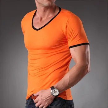 Vysoká Kvalita Nové Pánske Bambusové Vlákno Plain T Shirt V Krku Slim Fit Cvičenie Topy Tees Oblečenie Pre Mužov 2020 Lete MT-1351