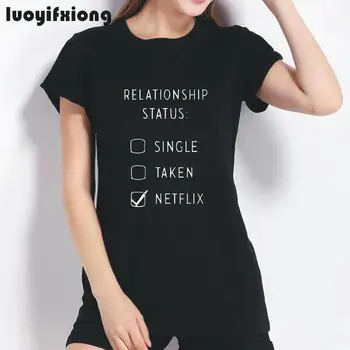 Vzťah Stav: Netflix Písmeno T Shirt Ženy Topy Krátky Rukáv Bežné Tee Tričko Femme Harajuku Ženy Tričko Camiseta Mujer