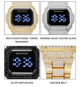 Výbušné LED dotykový displej elektronické hodinky vykladané diamond kalendár quartz hodinky pár hodiniek LED Mužov Watchs Relogio Masculino