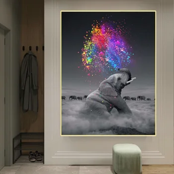 Wall art sivý slon spreje pestré farby na plátno na stenu umenie výtlačkov a plagáty, obývacia izba dekorácie moderného maliarstva