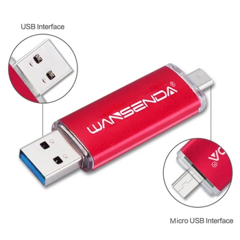 WANSENDA OTG USB Flash Disk Usb 3.0 Pero Disk 128 gb kapacitou 256 gb 64 GB 32 GB, 16 GB 8 GB kl ' úč 2 v 1, Micro USB kľúč, Pamäť Disku