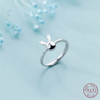 WANTME Jednoduché Roztomilý Nastaviteľné Reálne 925 Sterling Silver White Rabbit Krúžok pre Ženy, Dievčatá kórejský Bunny Zvierat Prstene, Šperky