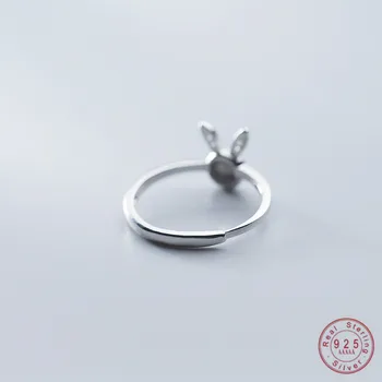 WANTME Jednoduché Roztomilý Nastaviteľné Reálne 925 Sterling Silver White Rabbit Krúžok pre Ženy, Dievčatá kórejský Bunny Zvierat Prstene, Šperky