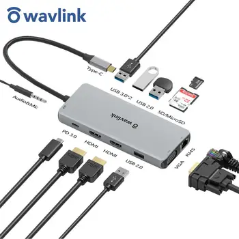 Wavlink USB-C mtf so sídlom Triple Displej Dokovacej Stanice Dual 4K Podpora Dual HDMI\VGA Video Porty 87W Moc Doručenia Pre Notebook\Telefón