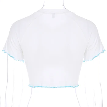 Weekeep Ženy White Butterfly Print t shirt Pletené O-krku Krátky Rukáv t-shirt 2019 Letnej Dopestovanej Bodycon Tee Tričko Femme Topy