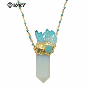 WT-N1255 Veľkoobchod jedinečný druzy klastra quartz bod náhrdelník ženy móda zlato veľký zavalitý ducha bod náhrdelník