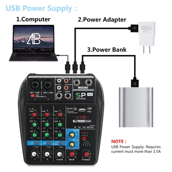 XTUGA A4 4Channels Audio Mixer Zvuk Miešanie Konzoly s Bluetooth, USB, Záznam 48V Phantom Power Monitor Cesty Plus Účinky, Použitie
