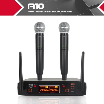 XTUGA audio A-10 2 Kanálový Bezdrôtový Mikrofón Systém VHF Bezdrôtový Karaoke Mikrofón Systém 2 Mic Použiť pre Rodiny Strany, Cirkvi