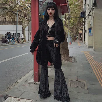 Y Demo Gotický Bežné Nohavice Pre Ženy, Vysoký Pás Čipky Duté Z Obličkového Nohavice Žena Elegantné 2021 Módne Oblečenie Nové