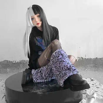 Y Demo Harajuku Gotický Leopardí Vzor Koleno Rukáv Ženy Bežné Teplé Velvet Topánky Rukáv Žena 2020