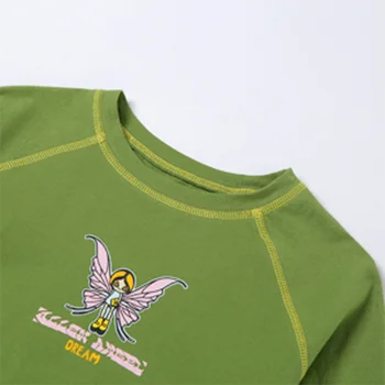 Y2k Tričko Gotický Zelená Grunge Štýl Butterfly Topy Tlačené Grafický T-Shirt O-Krk Dlhý Rukáv Plodín Ženy Šaty S Výšivkou