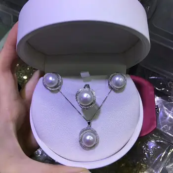 YIKALAISI 925 Sterling Silver Šperky, Perly Sady 2020 Jemné Prírodné Oblate Pearl šperky 10-12 mm Pearl Sada Pre Ženy, veľkoobchod