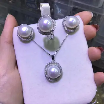 YIKALAISI 925 Sterling Silver Šperky, Perly Sady 2020 Jemné Prírodné Oblate Pearl šperky 10-12 mm Pearl Sada Pre Ženy, veľkoobchod