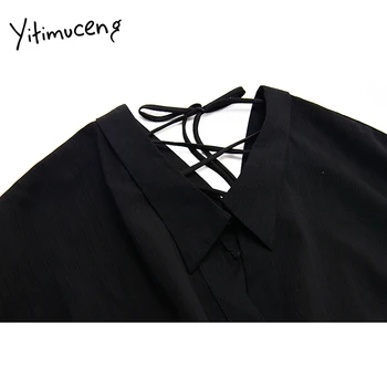 Yitimuceng Krídla Mini Šaty pre Ženy, Plus Veľkosť Dlhý Rukáv Backless A-Line Čiernej Čipky Bežné Jar Leto Jeseň 2021