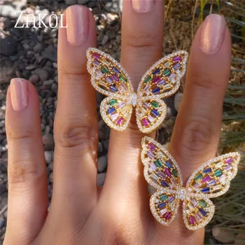 ZAKOL Luxusné Motýľ Prstene Pre Ženy Zlato Strieborná Farba Zliatiny Zapojenie Svadobné Party Žena Prst Prsteň Módne Šperky anill