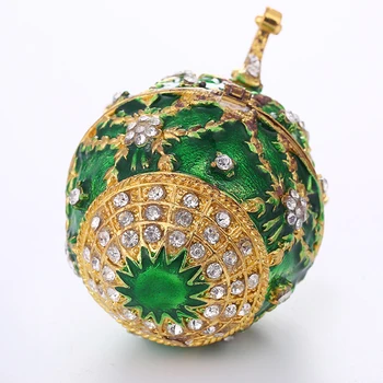 Zelená Smalt Faberge Veľkonočné Vajíčko Šperky Box Snubný Prsteň Skladovanie Nádoba