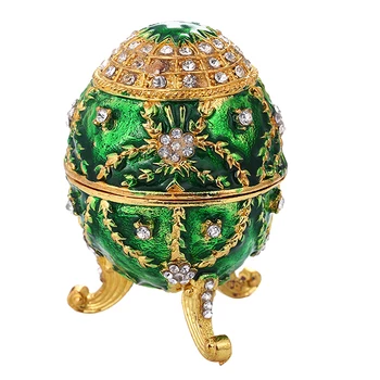 Zelená Smalt Faberge Veľkonočné Vajíčko Šperky Box Snubný Prsteň Skladovanie Nádoba